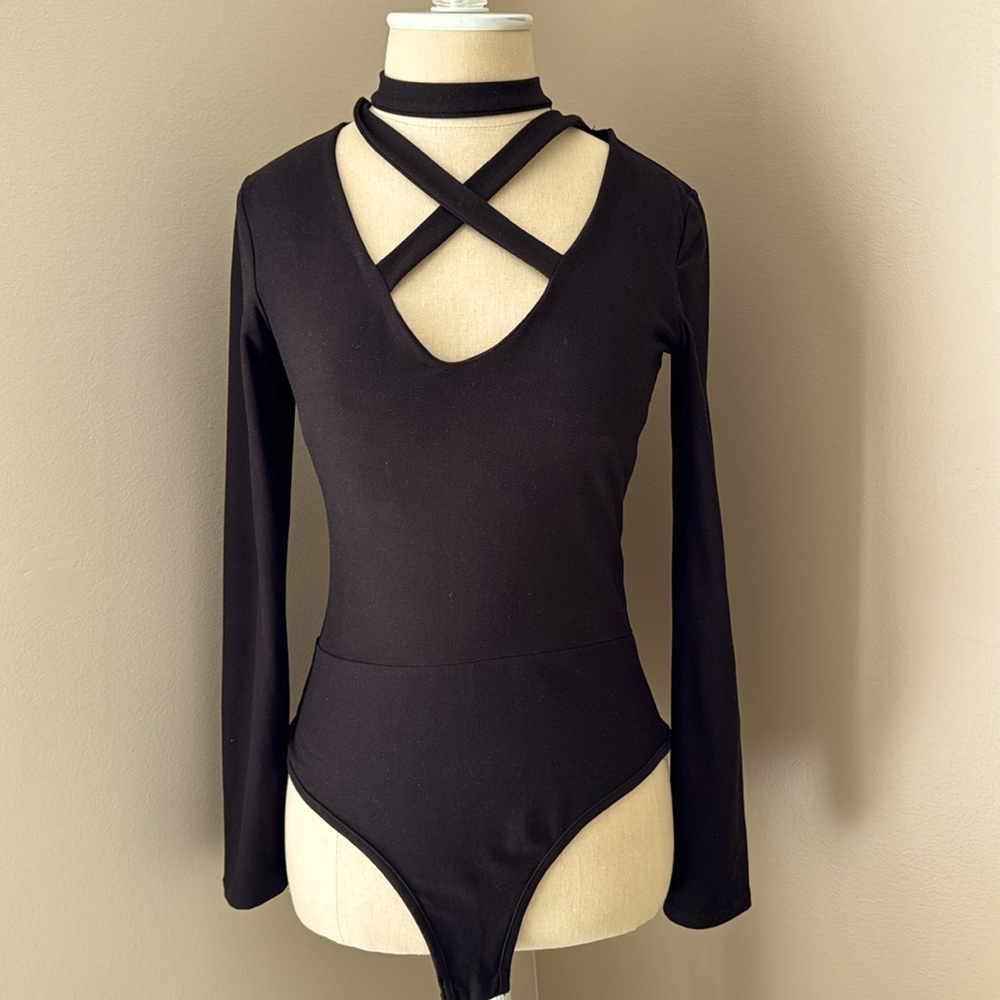 Sexy low-cut crisscross bodysuit